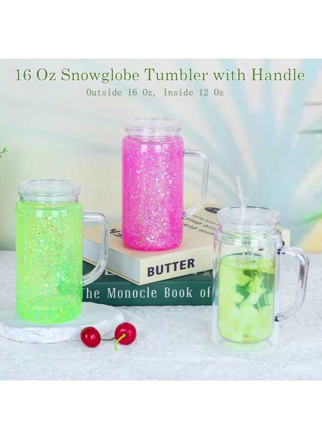 Micellwuu 16 Oz 8 Pack Acrylic Snowglobe Tumbler With Handle, Snow Globe Cups with Pre Drilled Hole, Double Wall Plastic Cup With Handle for Snow Globe Glitter DIY (Clear) - Image 4