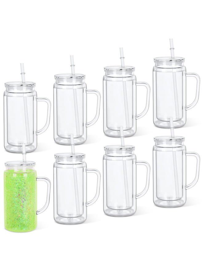 Micellwuu 16 Oz 8 Pack Acrylic Snowglobe Tumbler With Handle, Snow Globe Cups with Pre Drilled Hole, Double Wall Plastic Cup With Handle for Snow Globe Glitter DIY (Clear) - Image 1
