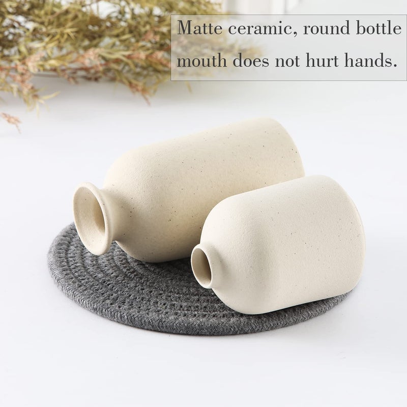 CEMABT Beige Ceramic vase Set-3 Small Flower vases for Decor,Modern Boho Farmhouse Home Decor,Decorative vase for Pampas Grass&Dried Flowers,idea Shelf,Table,Bookshelf ï¼ŒEntryway- Distressed - Image 5