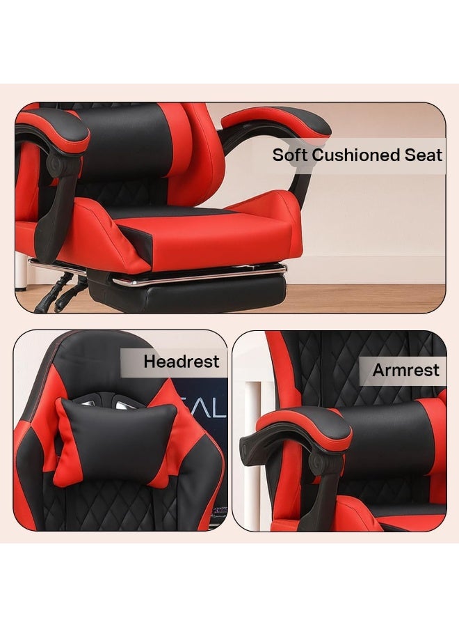 Multi Home Furniture Black and Red Gaming Chair with Headrest, Lumbar Support, Reclining Footrest & Back Support – Adjustable Ergonomic Chair with 360° Swivel Chair Wheels, Best Gaming Chair for Adult - Image 4