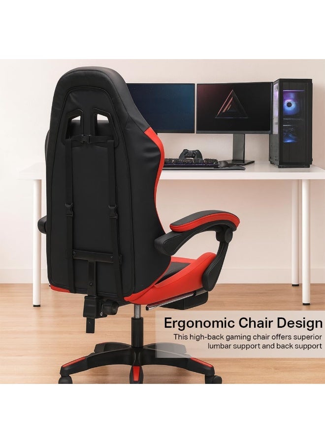 Multi Home Furniture Black and Red Gaming Chair with Headrest, Lumbar Support, Reclining Footrest & Back Support – Adjustable Ergonomic Chair with 360° Swivel Chair Wheels, Best Gaming Chair for Adult - Image 5