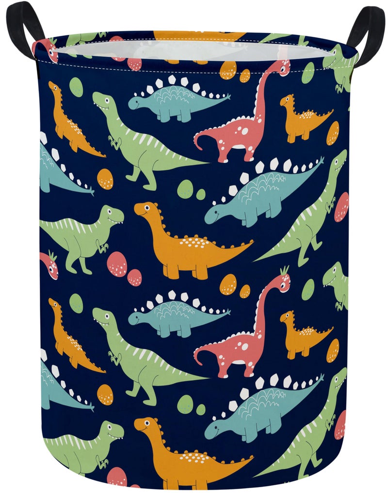 ESSME Dinosaur Laundry Basket Storage Bin large Collapsible Canvas Waterproof Coating Nursery hamper for Toy BinsBaby hamperBoys and GirlsHome OrganizerNavy Blue dinosaur