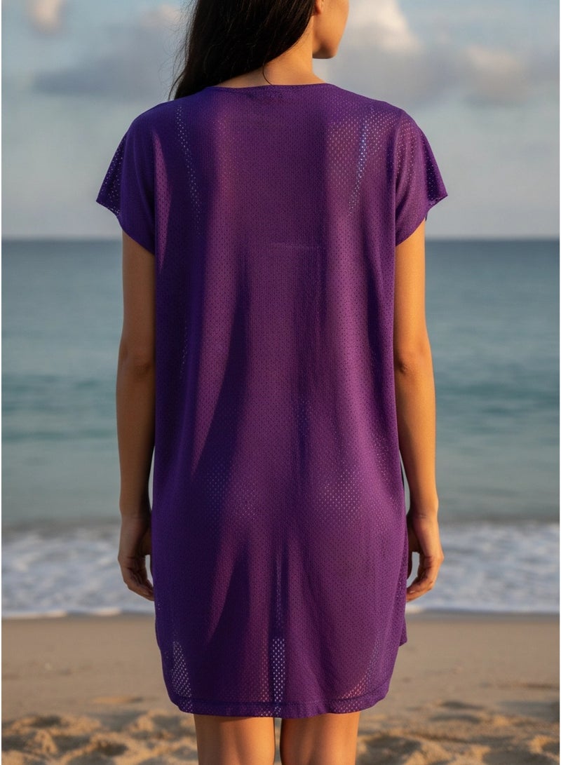 Women's Burgundy Oversized Beach Cover-up – One Size Fits All (50 - 120 kg) | Perfect for Beachwear & Summer Vacations - Image 3