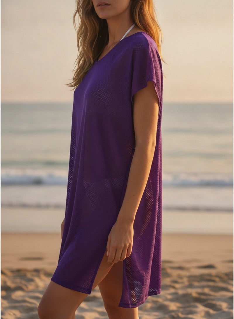 Women's Burgundy Oversized Beach Cover-up – One Size Fits All (50 - 120 kg) | Perfect for Beachwear & Summer Vacations - Image 2
