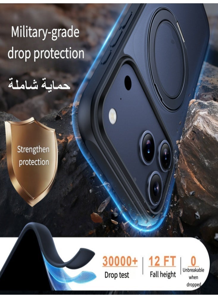 iPhone 17 Pro Max Case Magsafe Strong Shockproof Cover with 360° Rotating Stand, Anti-Yellowing 17 Pro Max Case Military-Grade Protection Wear-resistant iPhone 17 Pro Max Cover Compatible with Magsafe Accessory Clear Matte (Black) - Image 3