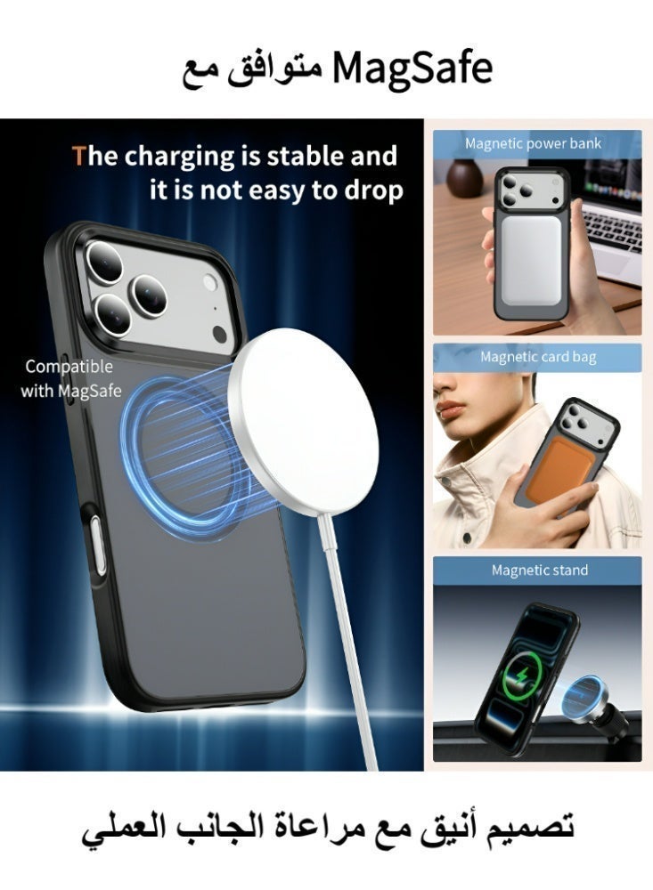 iPhone 17 Pro Max Case Magsafe Strong Shockproof Cover with 360° Rotating Stand, Anti-Yellowing 17 Pro Max Case Military-Grade Protection Wear-resistant iPhone 17 Pro Max Cover Compatible with Magsafe Accessory Clear Matte (Black) - Image 2