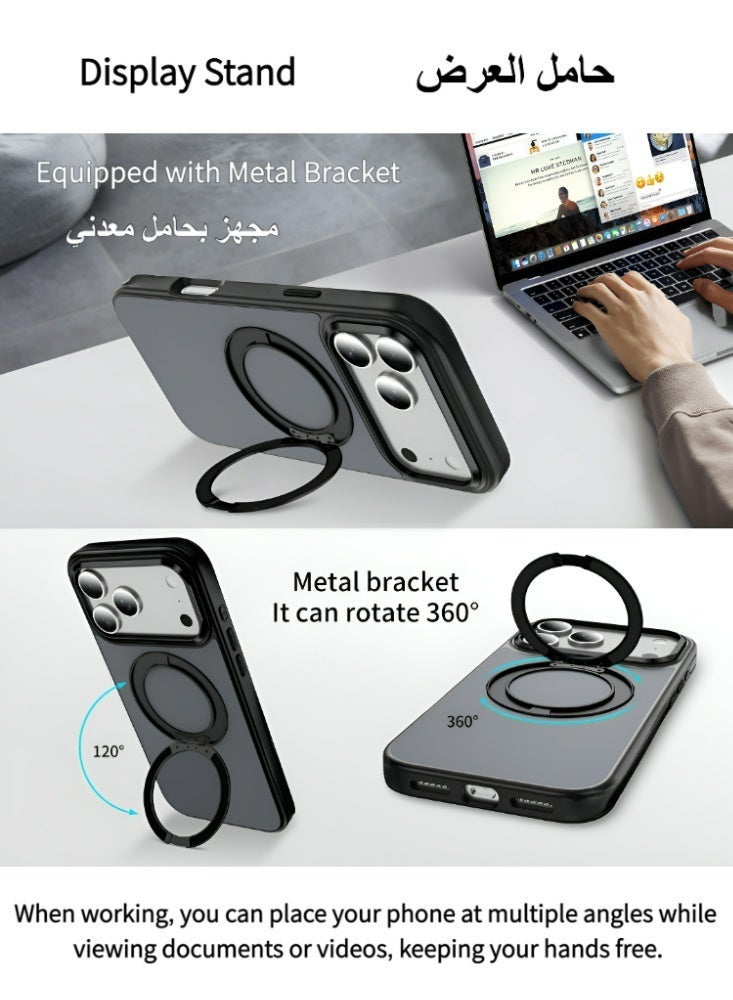iPhone 17 Pro Max Case Magsafe Strong Shockproof Cover with 360° Rotating Stand, Anti-Yellowing 17 Pro Max Case Military-Grade Protection Wear-resistant iPhone 17 Pro Max Cover Compatible with Magsafe Accessory Clear Matte (Black) - Image 4