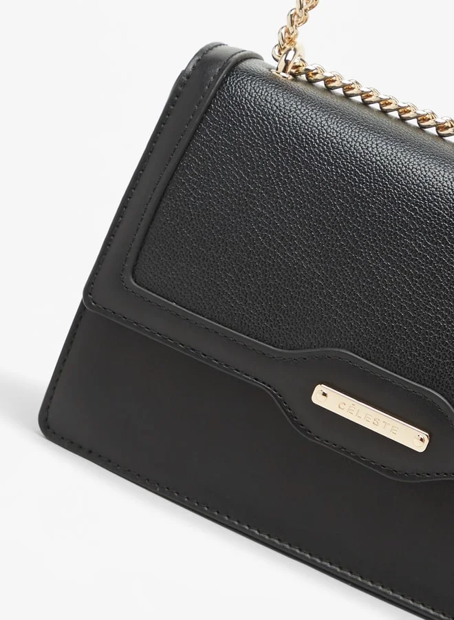 Celeste Women's Textured Crossbody Bag with Chain Strap and Button Closure