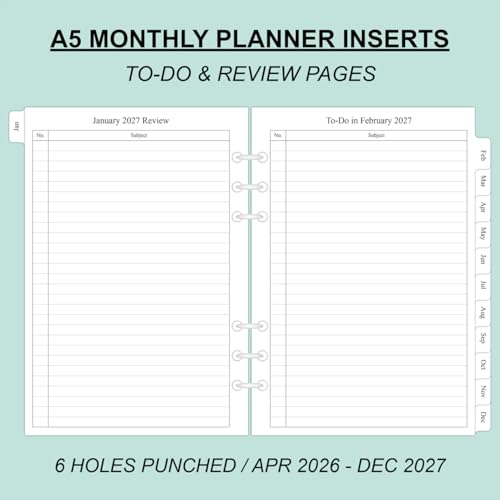 newestor 2026-2027 Monthly Planner Refills for A5 6-Ring Binder, Two Pages Per Month, Apr 2026 to Dec 2027, A5 Size, 6-Hole Punched - Image 4