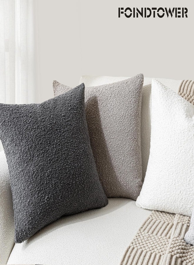 Foindtower Pack of 2, Decorative Textured Boucle Throw Pillow Covers Accent Solid Pillow Cases Cozy Soft Couch Cushion Case for Chair Sofa Bedroom Living Room Home Decor 22 x 22 Inch Neutral Grey - Image 4