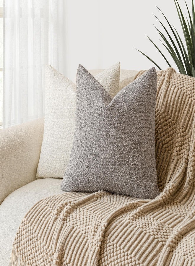 Foindtower Pack of 2, Decorative Textured Boucle Throw Pillow Covers Accent Solid Pillow Cases Cozy Soft Couch Cushion Case for Chair Sofa Bedroom Living Room Home Decor 22 x 22 Inch Neutral Grey - Image 5