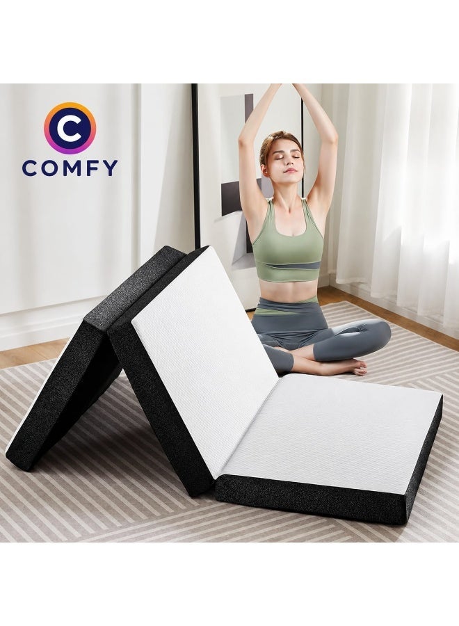 Comfy مرتبة طبية قابلة للطي مريحة بيضاء 180 × 90 × 10 سم مصنوعة من القماش مع حافة سوداء - Image 1
