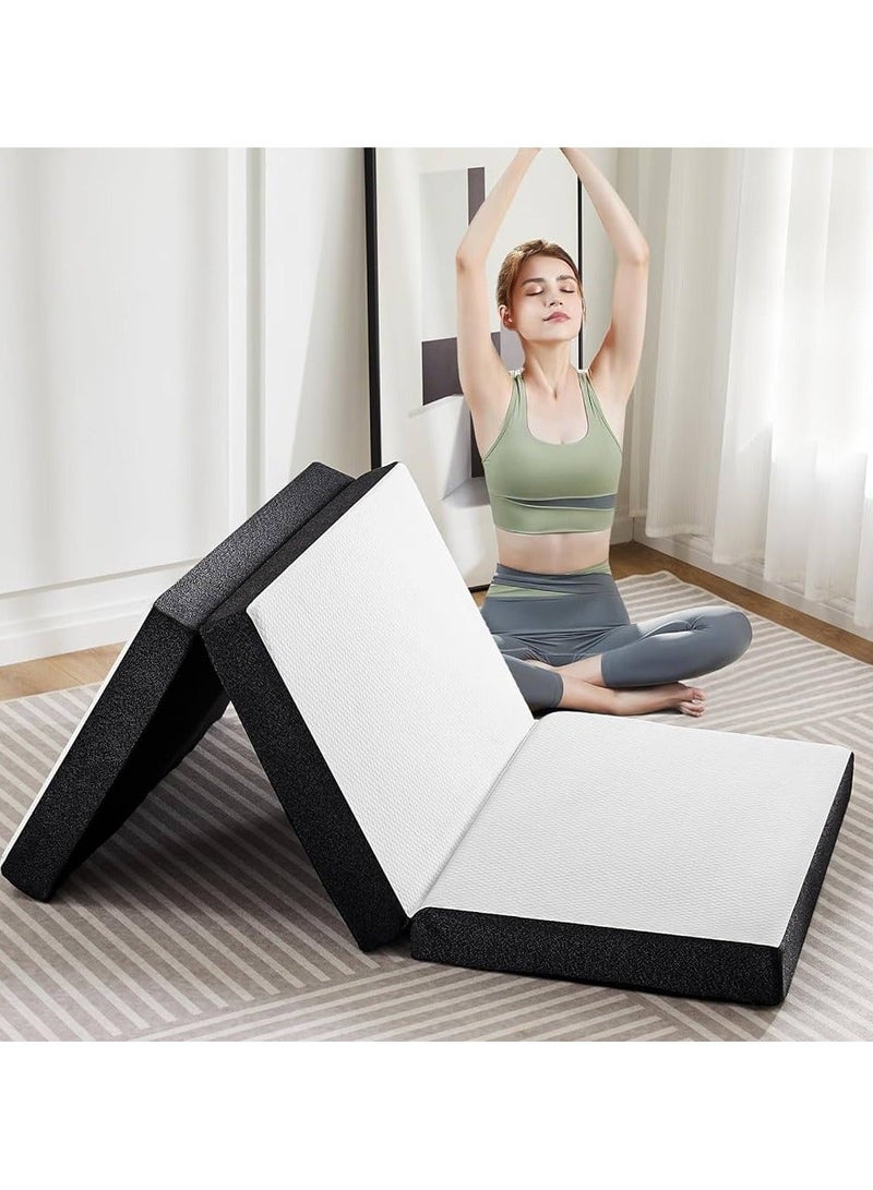 Comfy مرتبة طبية قابلة للطي مريحة بيضاء 180 × 90 × 10 سم مصنوعة من القماش مع حافة سوداء - Image 2