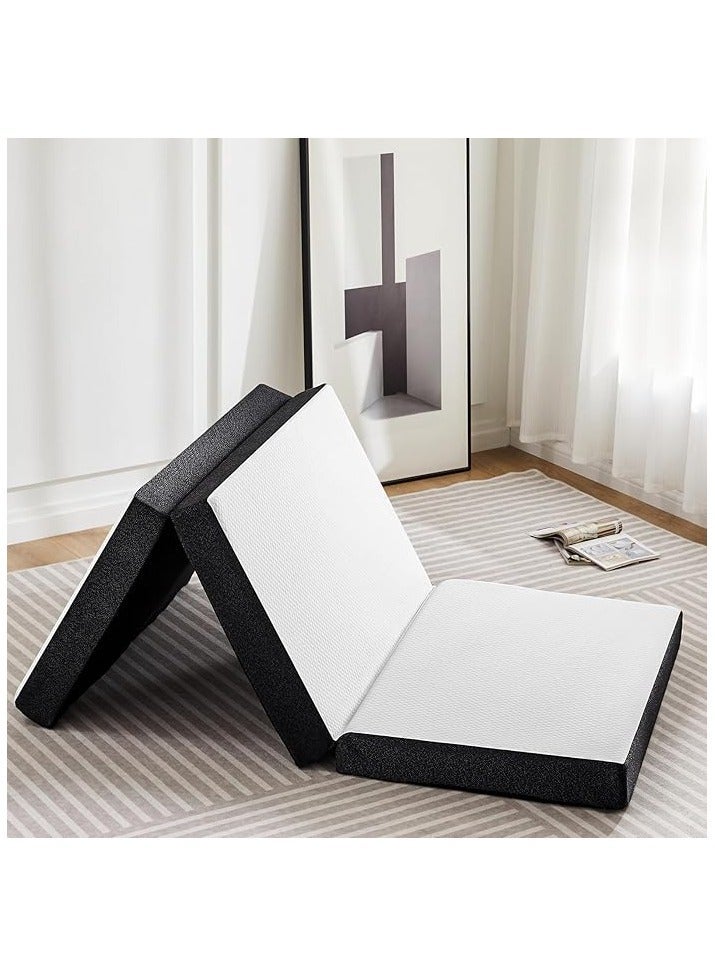 Comfy مرتبة طبية قابلة للطي مريحة بيضاء 180 × 90 × 10 سم مصنوعة من القماش مع حافة سوداء - Image 4