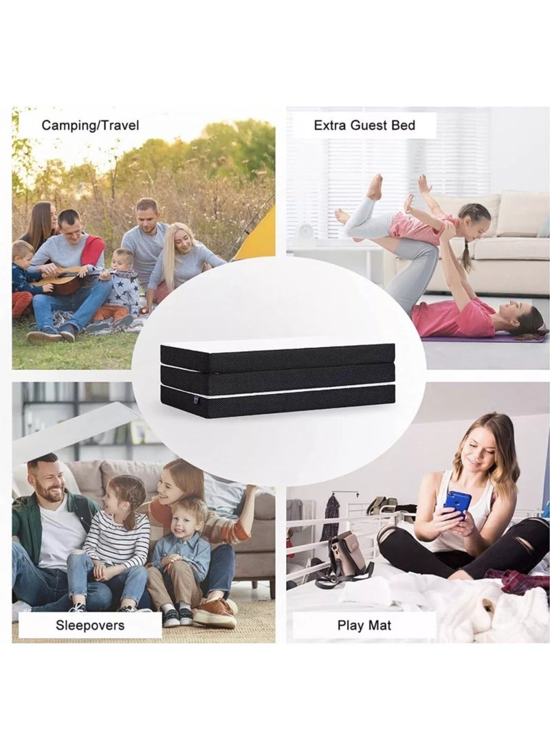 Comfy مرتبة طبية قابلة للطي مريحة بيضاء 180 × 90 × 10 سم مصنوعة من القماش مع حافة سوداء - Image 3
