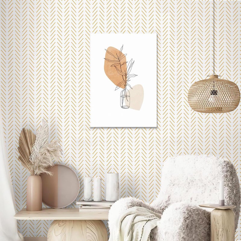 Erfoni Yellow and White Peel and Stick Wallpaper Modern Herringbone Wallpaper Bathroom 17.7inch x 118.1inch Geometric Removable Contact Paper Peel and Stick Self Adhesive Cabinet Wall Paper Waterproof - Image 5