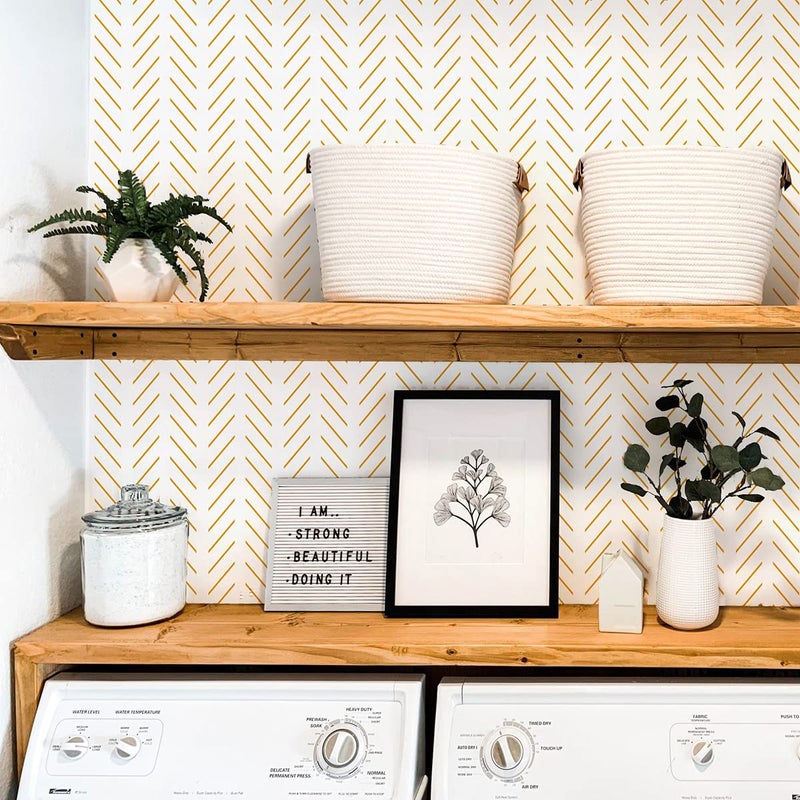Erfoni Yellow and White Peel and Stick Wallpaper Modern Herringbone Wallpaper Bathroom 17.7inch x 118.1inch Geometric Removable Contact Paper Peel and Stick Self Adhesive Cabinet Wall Paper Waterproof - Image 4