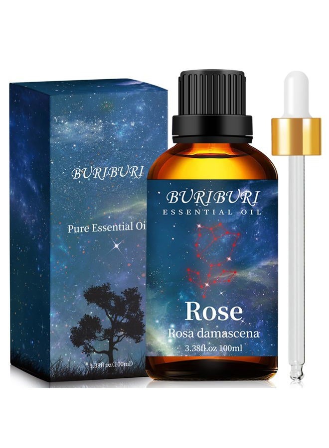 BURIBURI Rose Essential Oil 100ML Gifts Set 100% Pure Natural Undiluted Aromatherapy Rose Oil 3.38fl.oz for Soap, Candle Making, Massage, Diffuser, Humidifier - Image 1