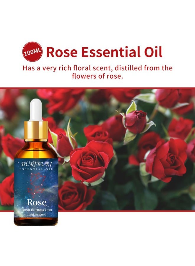 BURIBURI Rose Essential Oil 100ML Gifts Set 100% Pure Natural Undiluted Aromatherapy Rose Oil 3.38fl.oz for Soap, Candle Making, Massage, Diffuser, Humidifier - Image 2