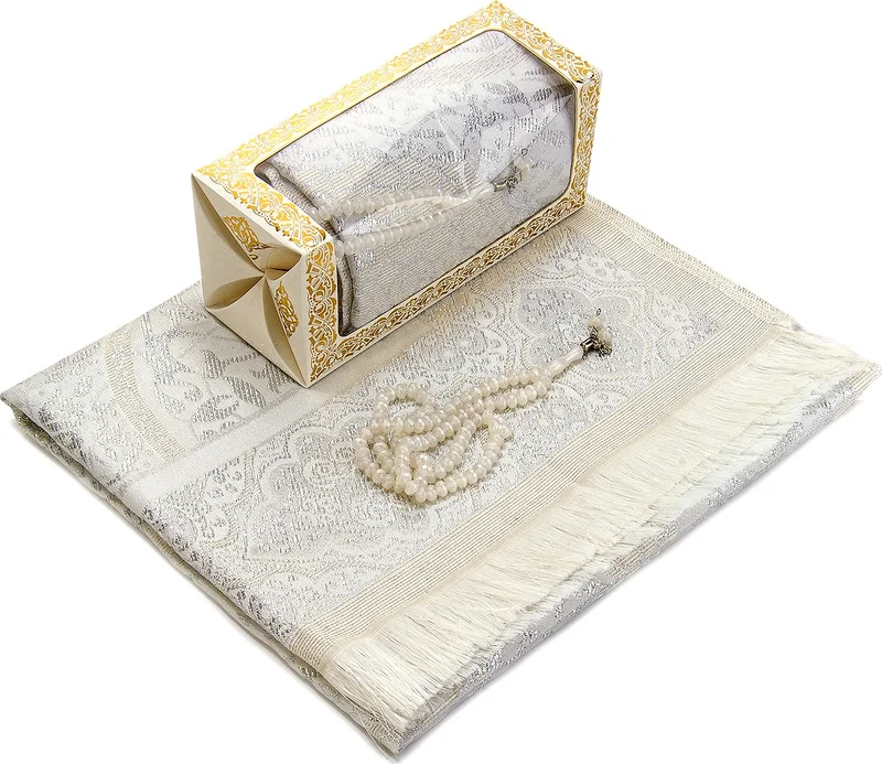 ايهفان Ihvan Special Gift Boxed Prayer Mat and Rosary Set White