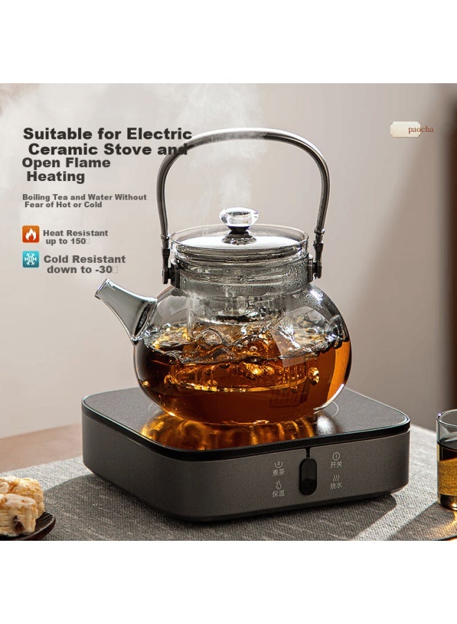 Yihutea Glass Tea Brewing Pot With Electric Ceramic Stove, Integrated Steaming And Brewing, Tea-water Separation, Thickened High-end Carrying Handle Kettle - Image 1