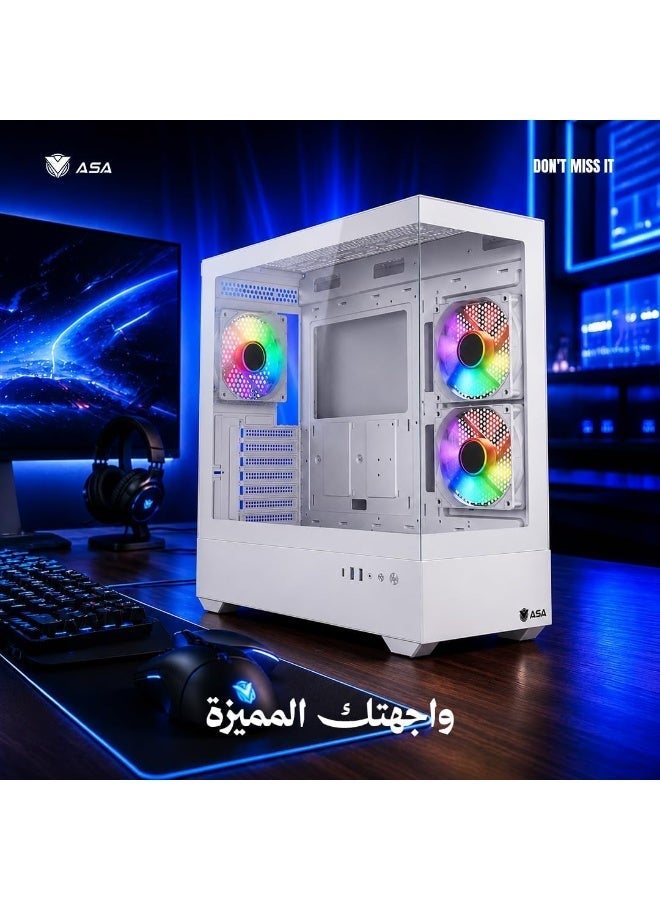 أيه أس أيه صندوق حاسوب أسا أورا وايت (Z200) - يدعم بطاقات رسومات RTX، تبريد مائي 320 مم، تصميم تدفق هواء ممتاز، منفذ USB Type-C (أبيض أورا) - Image 4