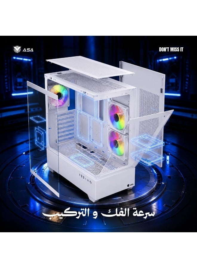 أيه أس أيه صندوق حاسوب أسا أورا وايت (Z200) - يدعم بطاقات رسومات RTX، تبريد مائي 320 مم، تصميم تدفق هواء ممتاز، منفذ USB Type-C (أبيض أورا) - Image 2