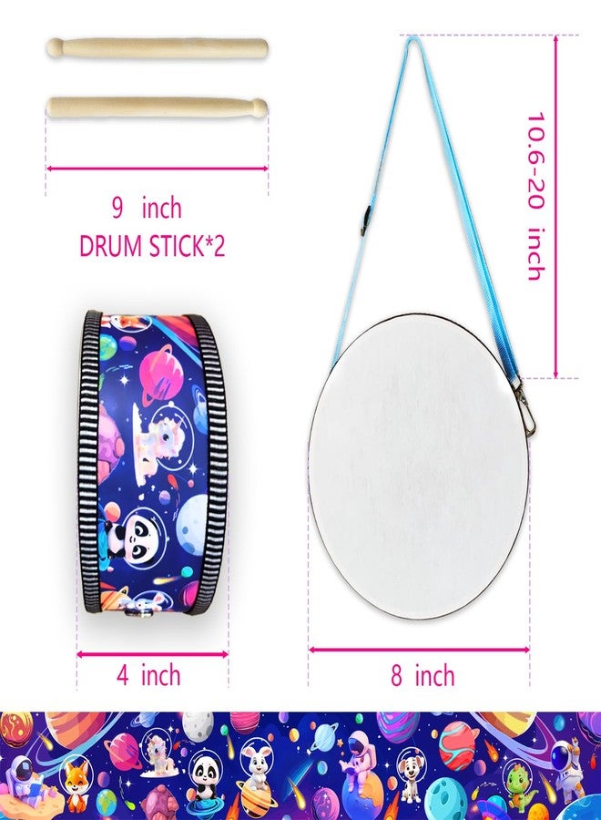 Blvochnnt Kid Drum Set,8 Inch Wooden Drum Toys,Sensory Educational Musical Instrument Toy with Adjustable Strap,2 Drumsticks for Toddler,Baby Girls Boys, Astronauts Animals Dinosaurs - Image 2