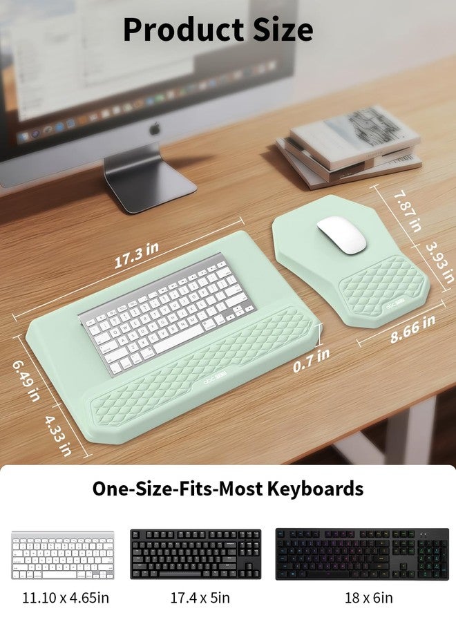 abc.mat 3-in-1 Ergonomic Keyboard Stand with Wrist Rest & Mouse Pad Set, Comfy Keyboard Riser Holder Soft Mousepad with Massage Design, Memory Foam and Non-Slip PU Base for Pain Relief, Light Green - Image 4