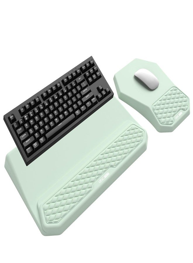 abc.mat 3-in-1 Ergonomic Keyboard Stand with Wrist Rest & Mouse Pad Set, Comfy Keyboard Riser Holder Soft Mousepad with Massage Design, Memory Foam and Non-Slip PU Base for Pain Relief, Light Green - Image 1