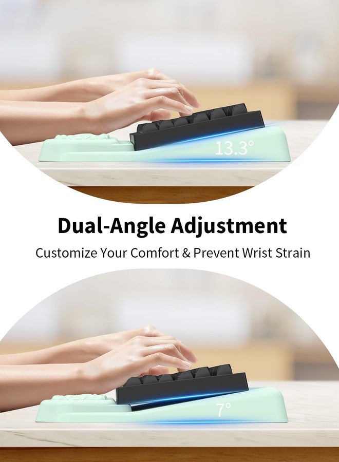 abc.mat 3-in-1 Ergonomic Keyboard Stand with Wrist Rest & Mouse Pad Set, Comfy Keyboard Riser Holder Soft Mousepad with Massage Design, Memory Foam and Non-Slip PU Base for Pain Relief, Light Green - Image 3