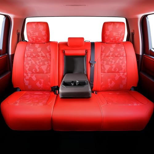 Carlimeki Leather Seat Covers Custom Fit for Tundra 2026 2025 2024 2023 2022 CrewMax SR, SR5, Limited, Platinum, 1794 Edition, TRD Pro, Capstone - Premium Faux Leather Fully Covered - Camo Red - Image 3