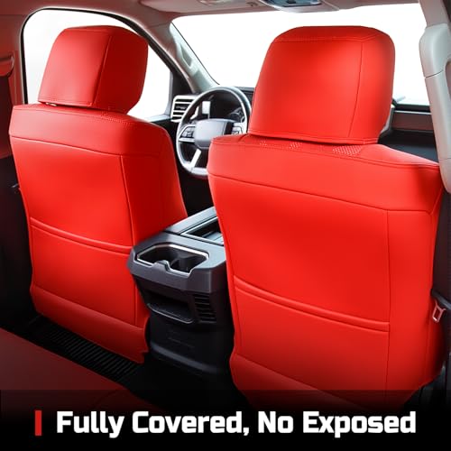 Carlimeki Leather Seat Covers Custom Fit for Tundra 2026 2025 2024 2023 2022 CrewMax SR, SR5, Limited, Platinum, 1794 Edition, TRD Pro, Capstone - Premium Faux Leather Fully Covered - Camo Red - Image 5