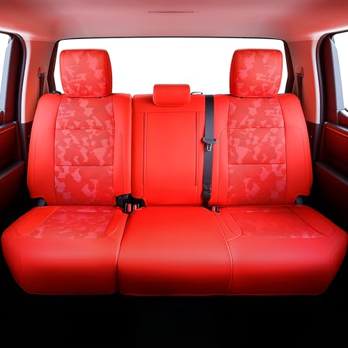Carlimeki Leather Seat Covers Custom Fit for Tundra 2026 2025 2024 2023 2022 CrewMax SR, SR5, Limited, Platinum, 1794 Edition, TRD Pro, Capstone - Premium Faux Leather Fully Covered - Camo Red - Image 2