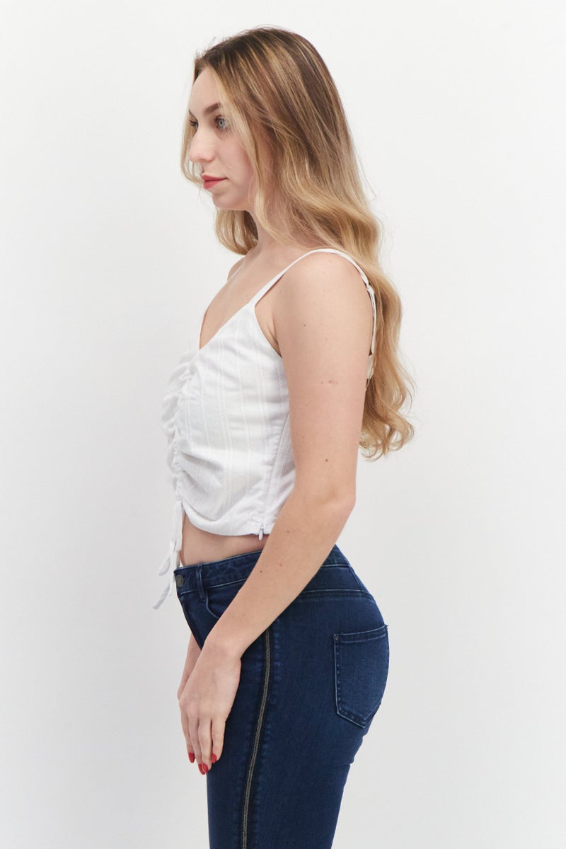 Gentle Fawn Women V-Neck Sleeveless Embroidered Tank Top, White  - Image 2