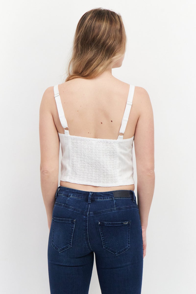 Gentle Fawn Women V-Neck Sleeveless Embroidered Tank Top, White  - Image 3