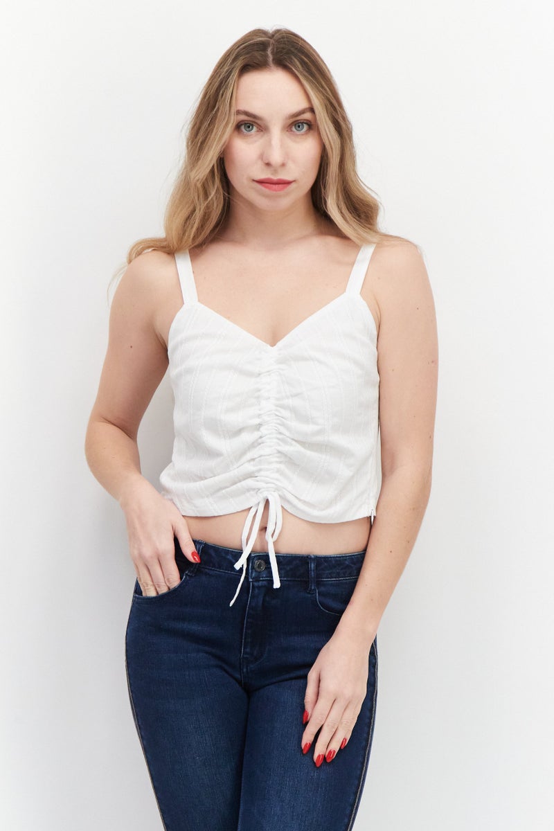 Gentle Fawn Women V-Neck Sleeveless Embroidered Tank Top, White  - Image 1