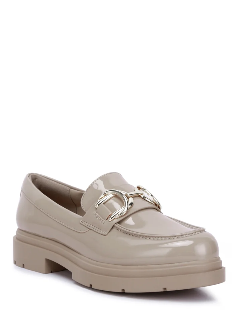 London Rag Horsebit Embellished Platform Loafers in Natural