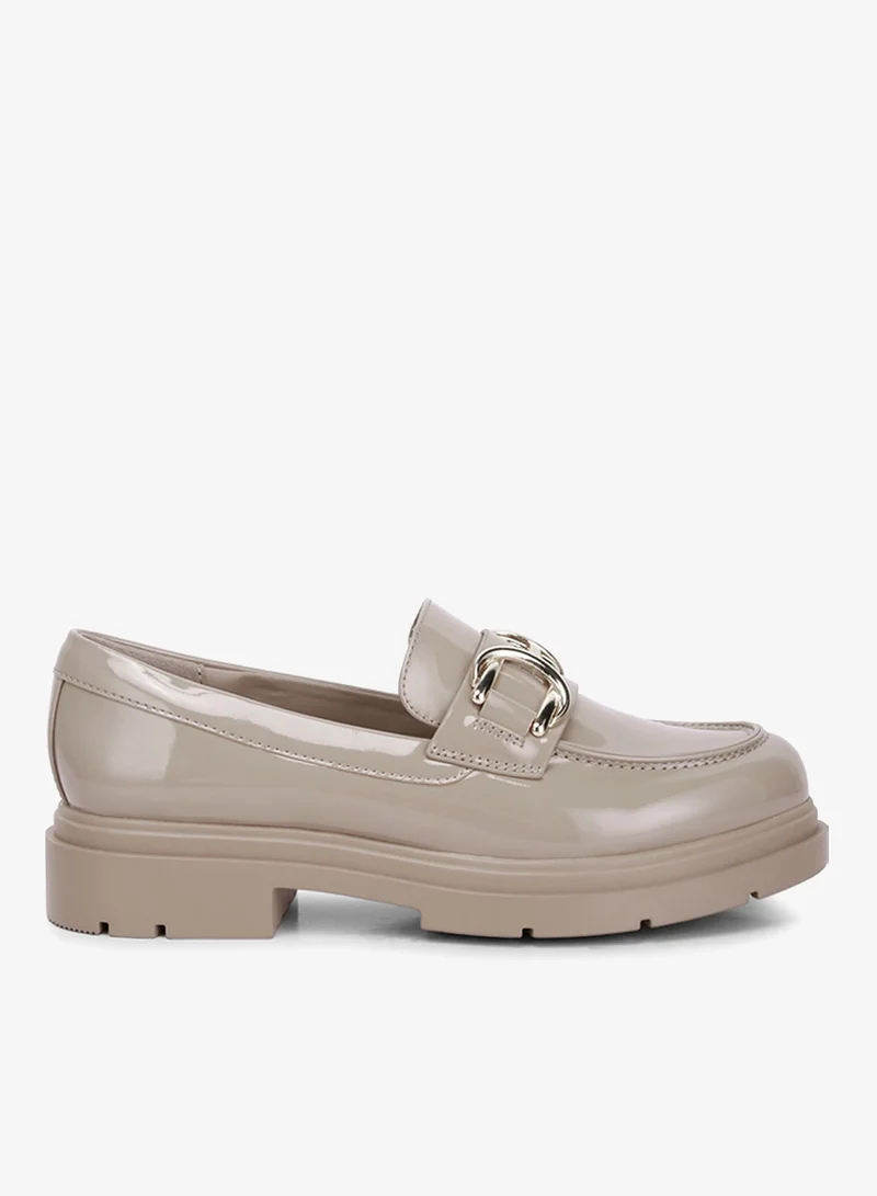 Horsebit Embellished Platform Loafers in Natural