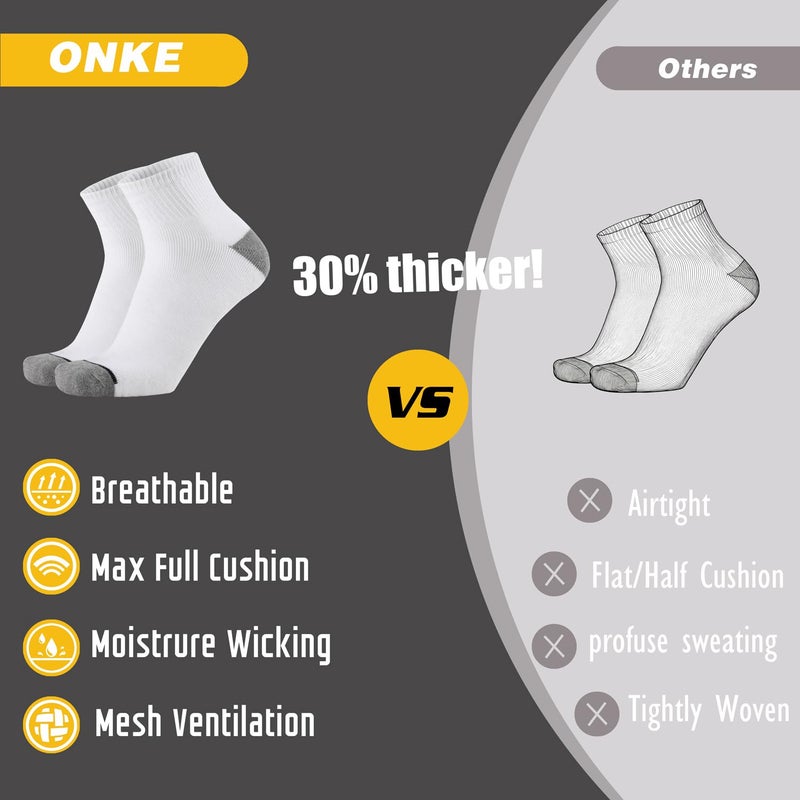 ONKE Max Full Cushion Low Cut Quarter Socks for Men Athletic Running Training Work Thick Warm Moisture Control Anti Blister(White L) - Image 5