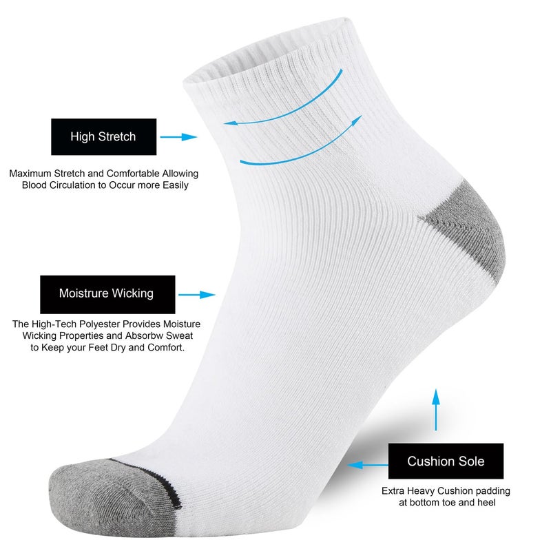 ONKE Max Full Cushion Low Cut Quarter Socks for Men Athletic Running Training Work Thick Warm Moisture Control Anti Blister(White L) - Image 4