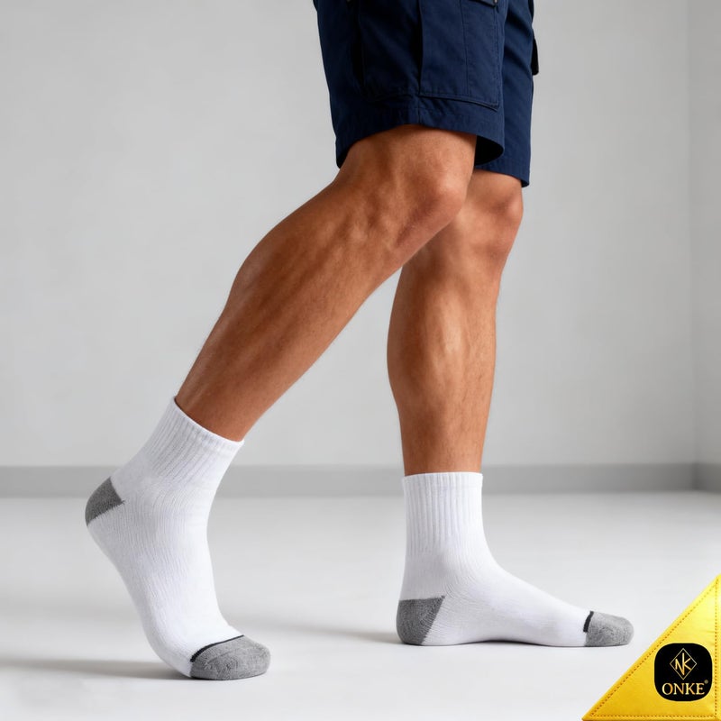 ONKE Max Full Cushion Low Cut Quarter Socks for Men Athletic Running Training Work Thick Warm Moisture Control Anti Blister(White L) - Image 3