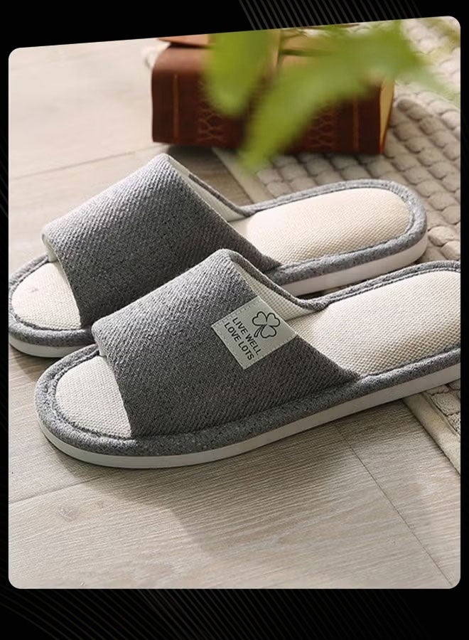 Joychic New Style Men Home Linen Slipper Indoor Non-slip Wear-resistant Bedroom Slipper Sweat-absorbing and Breathable Flat Slides Grey for All Seasons - Image 1