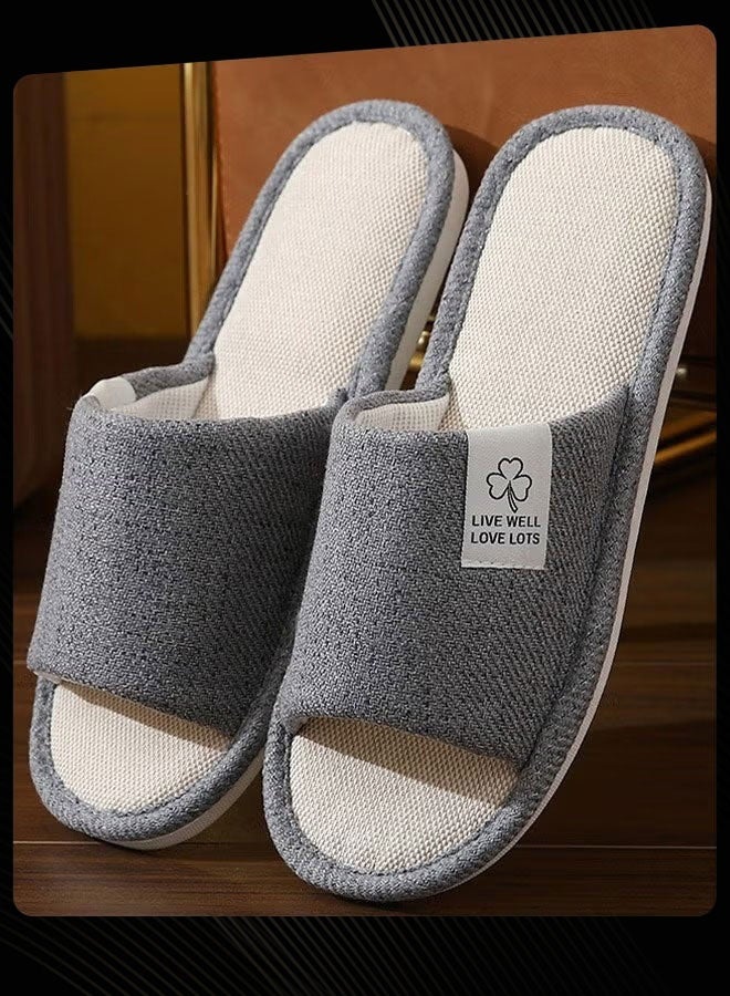 Joychic New Style Men Home Linen Slipper Indoor Non-slip Wear-resistant Bedroom Slipper Sweat-absorbing and Breathable Flat Slides Grey for All Seasons - Image 2