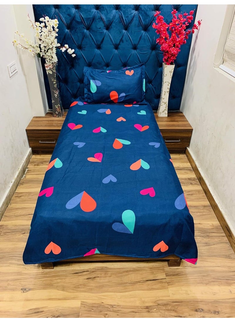 MIL Furnishings MIL Furnishings Cotton Feel Single Bedsheet with 1 Pillow Cover 60x 90 Blue Hearts 