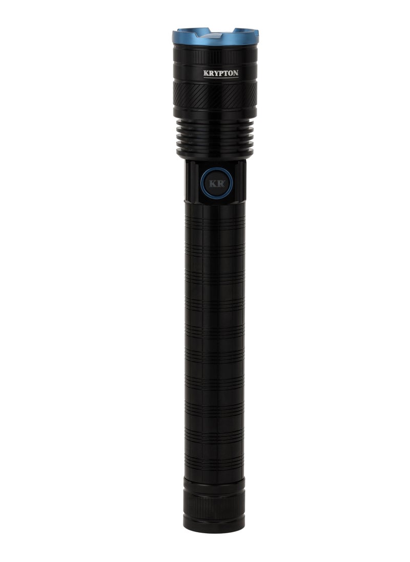 KRYPTON Krypton Zoomable LED Flashlight-KLFL5025 / 2000 Lumens Brightness, High Capacity 6000mAh Battery for Long Working Time, Aircraft Aluminum Alloy Body/ High Power Flashlight with Type C Charging for Camping, Hiking, Trekking Outdoors/ Black Color  - Image 1