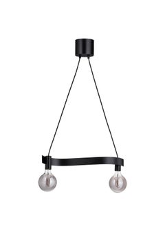 Pendant lamp with light bulb, wave shaped black/globe grey clear glass