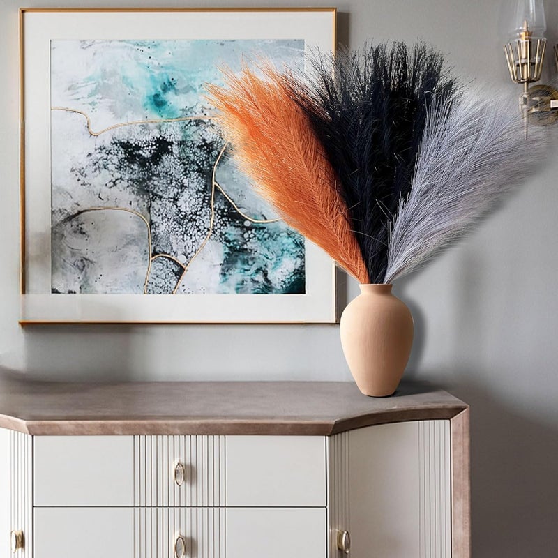 EVODIS Pampas Grass Decor, Fluffy Faux Pampas Grass 6 Stem 18"/45cm Pompous Grass Small Flower Arrangement and Vase Filler for Boho Home Wedding Decoration - Image 4