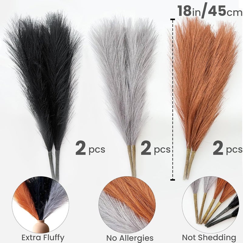 EVODIS Pampas Grass Decor, Fluffy Faux Pampas Grass 6 Stem 18"/45cm Pompous Grass Small Flower Arrangement and Vase Filler for Boho Home Wedding Decoration - Image 3