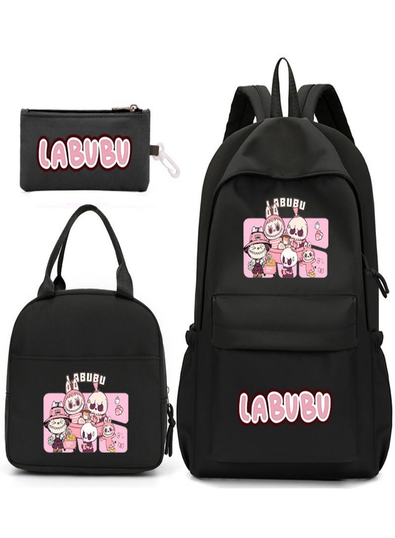 Labubu Children Backpack Schoolbag Teen Student School Book bag with Lunch Box Pen Case 3 in 1 for Kids